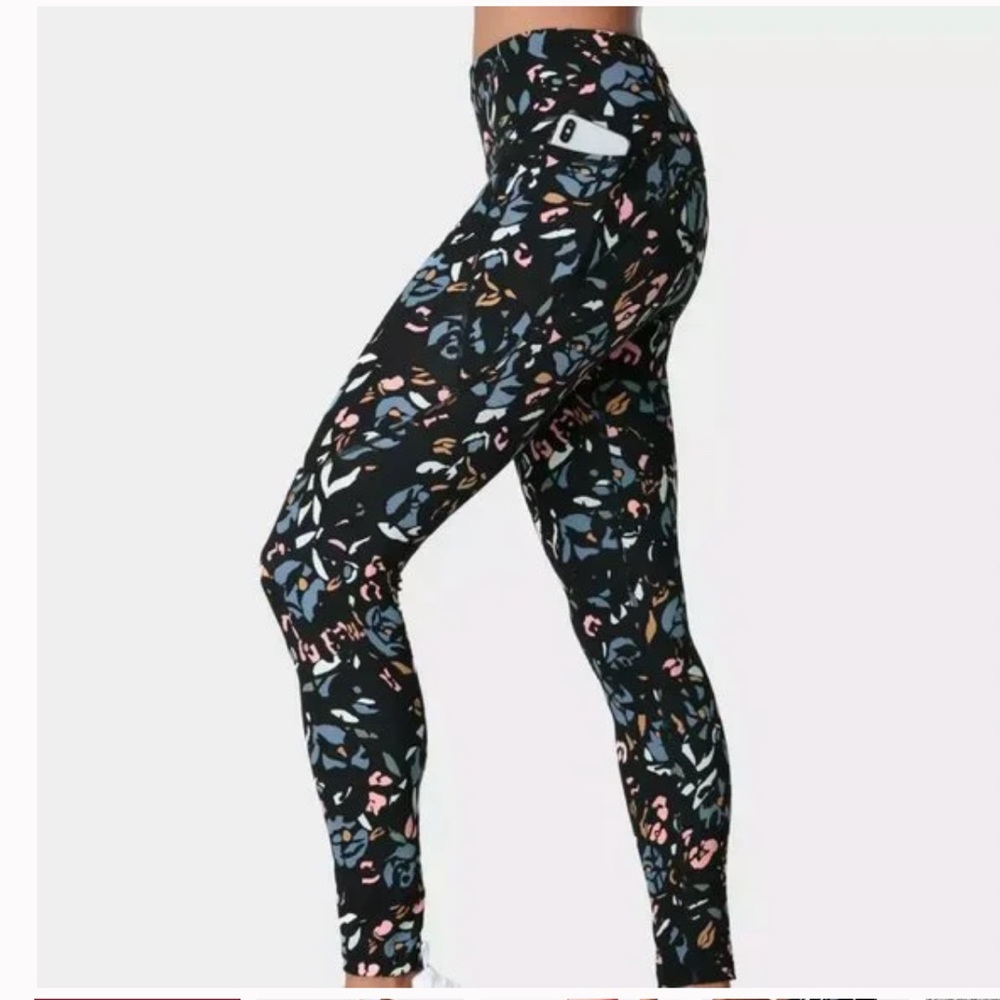 Sweaty Betty Power 7/8 workout leggings in blue floral pop, SIZE XS NEW. 0615